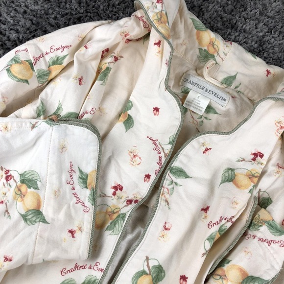 Crabtree & Evelyn Other - Crabtree & Evelyn Robe Womens Small White Cotton Kimono Belted Lemon Floral